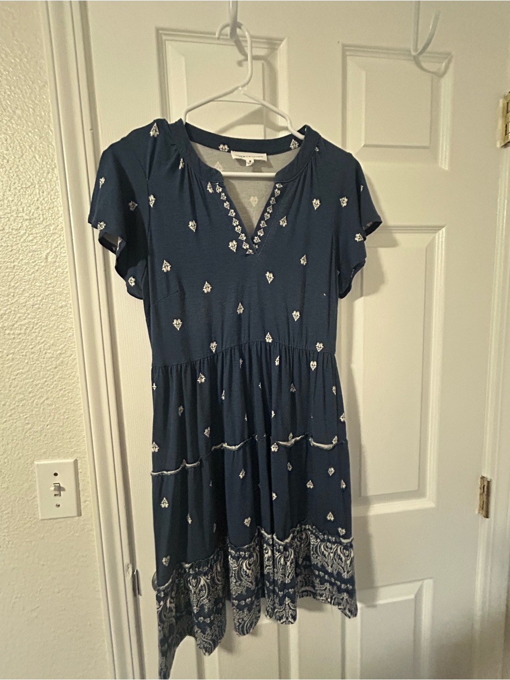 Lucky Brand Navy Blue Printed Tiered Midi Dress